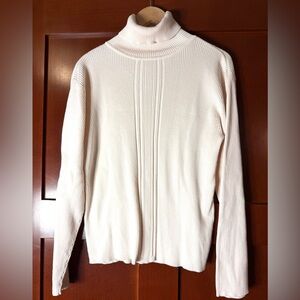 Vintage Liz Claiborne Cream Turtle Neck Sweater with Ribbed Detailing XL